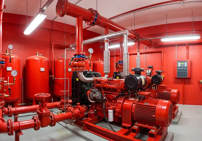 Cuarto de bombas contra incendio con bomba diésel y eléctrica