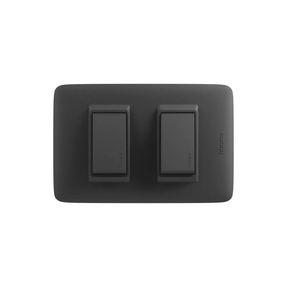 Interruptor unipolar doble 10A 250V negro mate Bticino Domino Sencia Plus AP1200N – vista frontal