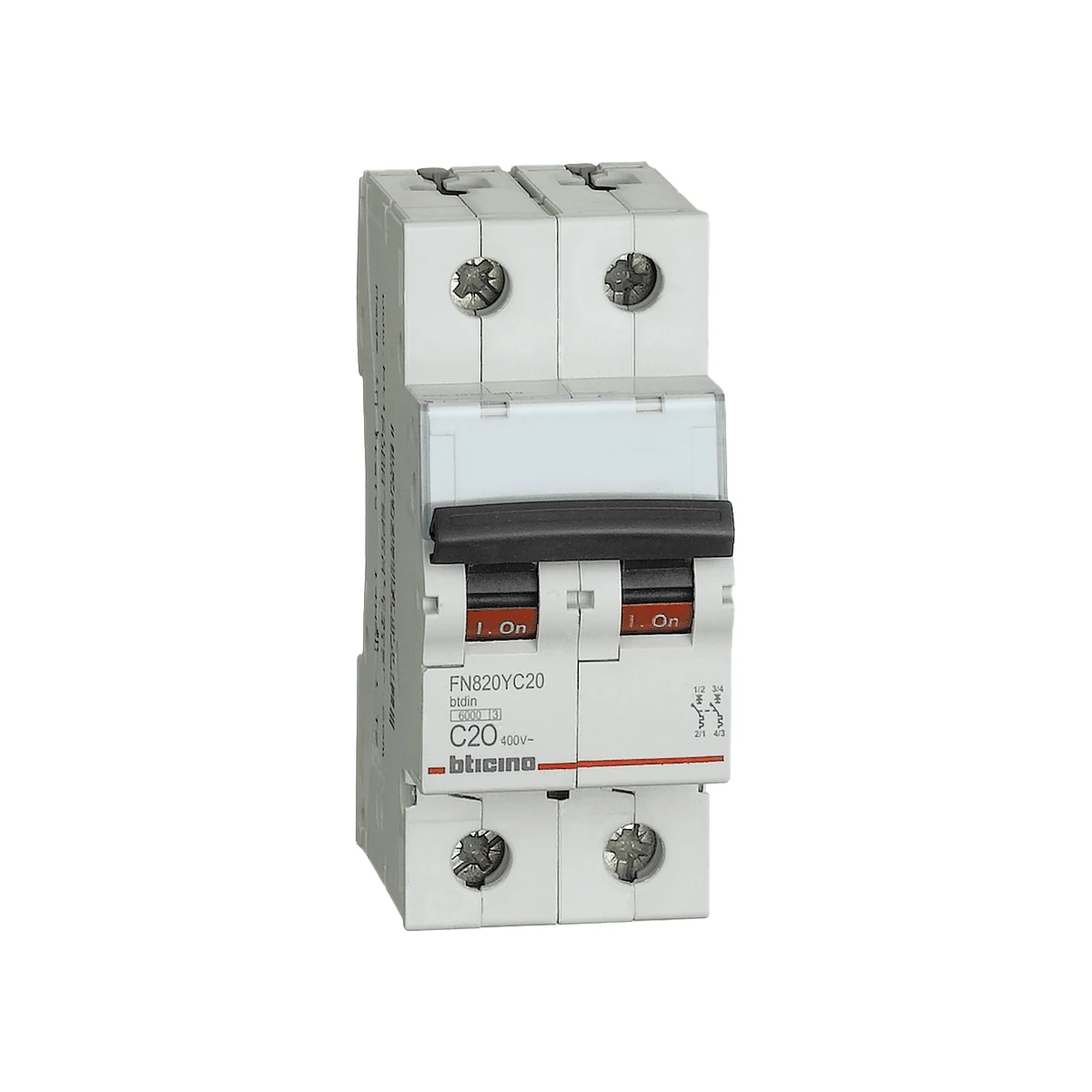 Interruptor termomagnético Bticino NEW BTDIN 2x20A 10kA 220V – código FN820YC20