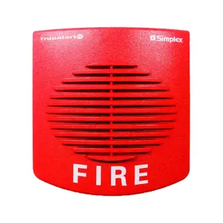Sirena direccionable Simplex 49AO-WRF roja para pared con rótulo FIRE